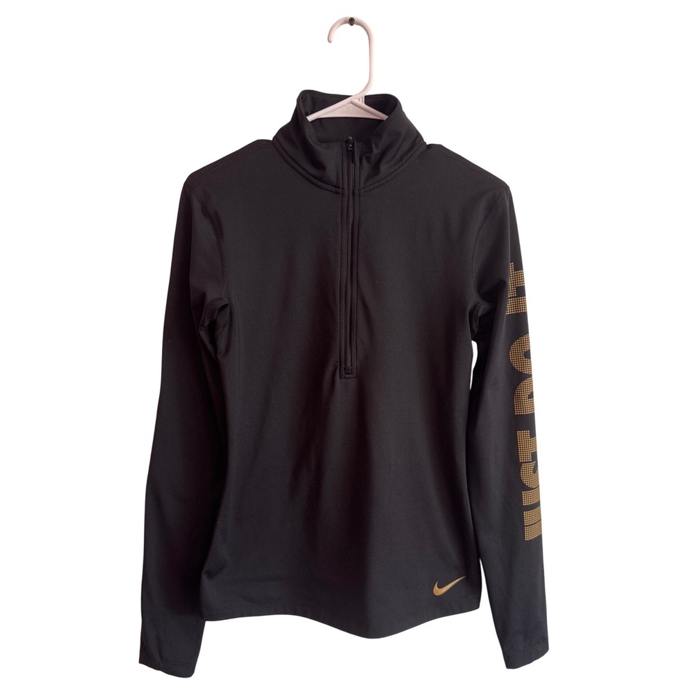 Nike Dri-FIT‎ Black Gold Just Do It Long Sleeve Quarter Zip Running Top Women XS